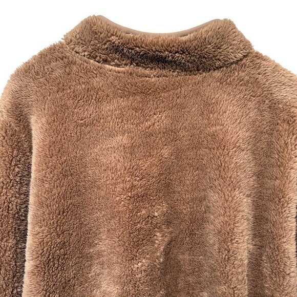 Denim & Co. Fleece Pullover Plus Size 2X Brown Cozy Fuzzy Womens Sherpa Jacket - Picture 6 of 9